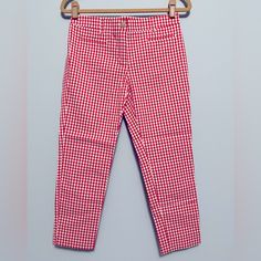 Condition - Never Worn Gingham Pants Outfit Work, Summer Cotton Pants For Picnic, Summer Picnic Cotton Pants, Red Bottoms For Spring Picnic, Red Spring Bottoms For Picnic, Red Bottoms For Summer Picnic, Red Summer Bottoms For Picnic, Gingham Bottoms With Pockets For Picnic, Preppy Gingham Cotton Bottoms