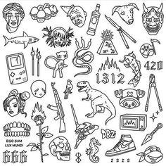 a drawing of various things that are in the shape of a hand drawn doodle