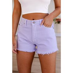 Lasaky - Lavender Cotton Soft Frayed Denim Shorts Hot Pants Lavender Cotton, Frayed Denim, Lavender Purple, Yoga Shorts, High Waisted Denim, Olivia Mark, A Line Skirts, Denim Shorts, Elastic Waist