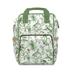 Experience the perfect blend of style, functionality, and durability. Introducing our Floral Green and White Chinoiserie Jungle Multifunctional Backpack, the ultimate multifunctional bag for parents (or teens) on the go. This stylish backpack is perfect for running errands or embarking on day trips with your toddlers. Crafted from lightweight, high-grade nylon, it ensures durability that will last for generations. With its open design, this backpack features a main pocket with a zipper, three el Multifunctional Portable Luggage For Daily Use, Green Large Capacity Tote Backpack, Large Capacity Green Tote Backpack, Green Tote Backpack With Large Capacity, Portable Multifunctional Everyday Luggage, Large Capacity Green Rectangular Luggage, Multifunctional Backpack For On-the-go Travel, Multifunctional Backpack For Travel, Multifunctional Portable Backpack For Travel