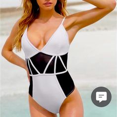 A Must Have Piece For Your Upcoming Vacation. I Have This In Black And Love It. White Nylon One-piece Bodysuit, White Nylon Bodysuit With Lined Body, White Nylon Beach Bodysuit, White Sporty Bodysuit For Swimming, White Nylon Bodysuit For Beach Season, White Nylon Summer Bodysuit, White Nylon Bodysuit For Summer, White Lined Swimwear For Sports, White Nylon One-piece Swimwear