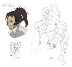 some character sketches from the animated movie star wars, including a man with long hair and an