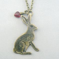 JackRabbit (Bronze) Toned Necklace Silver Necklace Heart, Unique Rabbit, Rabbit Pendant, Cat Themed Gifts, Jack Rabbit, Bronze Necklace, Cat Themed, Themed Gifts, Silver Heart Necklace