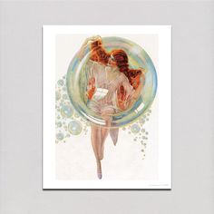 Redhead in Bubble - Vintage Cosmetics Art Print Vintage Cosmetics, Bubble Balloons, Clear Bags, If Only, Wall Display, Redheads, Seattle, Balloons, Bubbles