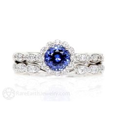 a blue sapphire and diamond ring set