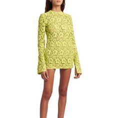 Never Worn Crochet Mini Dress, Neon Green From Valentino Spring Crochet Lace Mini Dress, Chic Long Sleeve Crochet Dress For Spring, Chic Fitted Mini Dress With Crochet Lace, Spring Long Sleeve Stretch Lace Dress, Spring Stretch Lace Dress With Long Sleeves, Fitted Mini Lace Dress With Crochet Details, Fitted Mini Lace Dress With Crochet Lace, Fitted Mini Length Crochet Lace Dress, Chic Spring Mini Dress With Crochet Lace