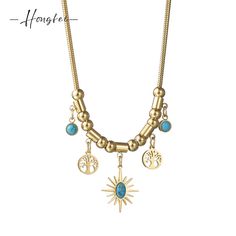 Material: Titanium Steel Color: Turquoise Eight-Pointed Stars Lucky Tree Necklace Fashion Element: Five-Pointed Star Style: French Retro French Retro, Five Pointed Star, Tree Necklace, Five Points, Color Turquoise, Star Style, Necklace Fashion, Star Fashion, Ring Necklace