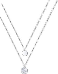 Silver Minimalist Layered Necklace With Round Pendant, Silver Layered Double Chain Necklace, Silver Double Chain Layered Necklace, Silver Layered Minimalist Jewelry, Minimalist Silver Layered Chain Necklace, Silver Minimalist Layered Necklace With Double Chain, Silver Minimalist Charm Necklace For Layering, Silver Layered Necklace With Delicate Chain, Dainty Silver Layered Charm Necklaces