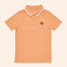 The Andre polo shirt is comfortable enough to play in all day but can also be worn for perhaps one of life’s dressier moments - think school picture day or brunch with grandma. The Andre polo shirt is made from our super soft pique knit and features a classic rib collar and cute embroidery at the chest. 93% Organic Cotton, 2% Recycled Polyester, 5% Spandex Preppy Cotton Polo Shirt For Spring, Preppy Cotton Polo Shirt For School, Classic Cotton Polo Shirt For School, Casual Short Sleeve Polo Shirt For School, Casual Cotton Polo Shirt For School, Casual Cotton School Polo Shirt, Orange Polo Shirt With Polo Collar For Summer, Summer Orange Polo Shirt With Polo Collar, Orange Polo Shirt With Collar For Summer