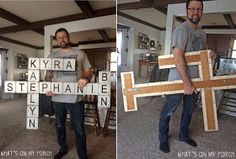 two men holding up wooden letters that spell out what's on my porch