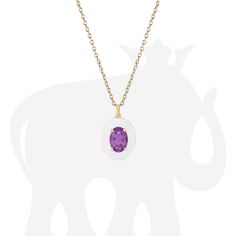 JP0141-AM-ENWH-Y 'Queen' Faceted Oval Amethyst Pendant with White Enamel in 18K Yellow Gold Stone Size: 7 x 5 mm Length: 18 in Approx. gemstone Wt: 0.70 Carats (Amethyst) Luxury Purple Cabochon Jewelry, Luxury Oval Cabochon Necklace, Luxury Oval Amethyst Jewelry, Luxury Yellow Gold Amethyst Necklace, Luxury White Gold Amethyst Necklace, Luxury Jewelry With Oval Cabochon Gemstone Accents, Luxury Amethyst Pendant Necklace, Elegant White Cabochon Gemstones, Formal Amethyst Necklace With Polished Finish