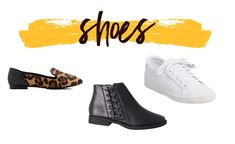 four different styles of shoes with the word shoes written in large, bold letters above them