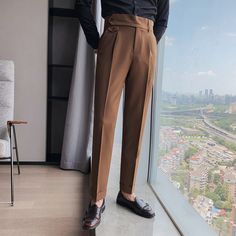 British Style Autumn New Solid High Waist Trousers Men Formal Pants 2022 High Quality Slim Fit Trousers Men Formal, Cargo Pants Outfit Men, Business Casual Suit, Pants Outfit Men, Cargo Pants Outfit, Formal Pants, Clean Aesthetic, Business Wear, Men Formal