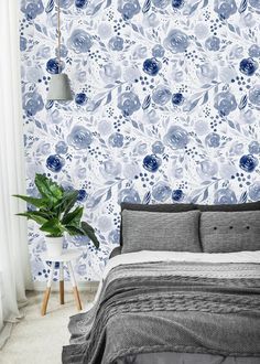 Watercolor Flowers Background Paintable Wall Mural Watercolor Flowers Background, Blue Floral Wallpaper, Watercolor Flower Background, Flowers Background, Background Floral, Wallpaper Peel, Wallpaper Accent Wall, Room Renovation, Mural Floral