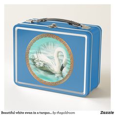 Beautiful white swan in a turquoise blue water metal lunch box.comes in 6 colors..#metal #lunch #box #lunchbox Lunch Box Pattern, Box Beauty, Box Decor, Box Kitchen, Pets Diy, Girly Style, Box Patterns, Girly Gifts