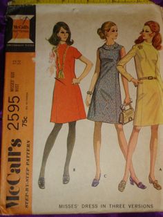 SALE   15% OFF THE PURCHASE OF TWO OR MORE PATTERNS - AND FREE U.S.A. SHIPPING WITH A $25.00 PURCHASE UP TO 3 (THREE) PATTERNS SHIP TO CANADA* FOR THE 1ST SHIPPING FEE BRAND and PATTERN # - McCall's #2595 DATE - 1970 Copyright SIZE - Misses 12 MEASUREMENTS - USA - Bust 34 Inches Waist 25 ½ Hip 36 or CANADA - Bust 87 Waist 65 Hip 92 CONDITION - Good used with all original cut tissue pieces and instructions included. STYLE - Princess Dress with Band or Notched Collar Sleeveless Short or Long Sleeves DESCRIPTION -  "Misses Dress in Three Versions...Princess dress has back zipper.  Dresses with sleeve have band collars.  Sleeveless dress has notched collar."   If you're lucky enough to know how to sew, you NEVER have to dress like everyone else!  PLEASE VISIT MY SHOP FOR MORE VINTAGE, RETRO AN Mod Shift Dress, 70s Mod, Rolled Collar, Dress Princess, Miss Dress, Mccalls Patterns, Band Collar, Notched Collar, Princess Seam