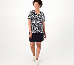 With this cute coordinating tee and skort in your closet, you're all set for summery adventures! It's that just-right 'fit for all kinds of al fresco pleasures -- picnics, backyard parties, family getaways,  (maybe even a game or two of pickleball!). From Sport Savvy. Casual Short Sleeve Top For Summer Vacation, Casual Short Sleeve Summer Top For Vacation, Casual Short Sleeve Top For Summer Day Out, Casual Short Sleeve Top With Relaxed Fit For Summer, Casual Relaxed Fit Short Sleeve Top For Summer, Fitted T-shirt For Spring Vacation, Relaxed Fit Short Sleeve Top For Summer Day Out, Summer Relaxed Fit Short Sleeve Top For Day Out, V-neck Short Sleeve Top For Summer Day Out