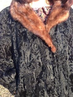 "Fur coat,Black, Astrakhan Broad tail Lamb ,Sheep Fur ,Brown Mink Fur Collar, Large ,Madrid,Vintage fur Has clasp hook closures. Two slip pockets in front. Measurements: Shoulder to Shoulder 17\" Bust 40\" Length from top of collar to bottom 30\" Arm length 22\" Good condition. NK391DR Fur coat,Black, Astrakhan Broad tail Lamb ,Sheep Fur ,Brown Mink Fur Collar, Large ,Madrid,Vintage fur" Vintage Fur Coat With Faux Fur Trim, Vintage Formal Fur Coat With Faux Fur Trim, Vintage Faux Fur Mink Coat, Vintage Black Fur Coat With Faux Fur Lining, Perfect Together, Vintage Fur, Coat Black, Mink Fur, Fur Collar