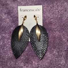 Leather Feather Earrings New Without Tags Black Leather Drop Earrings, Elegant Black Leather Earrings, Leather Feather Earrings, Feather Earrings, Earrings Color, Leather Earrings, Leather Jewelry, Jewelry Earrings, Women Jewelry