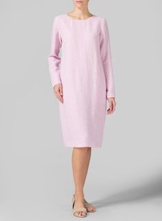 Knee-length Belted Linen Midi Dress, Fitted Knee-length Belted Linen Dress, Beige Midi-length Long Sleeve Dress For Spring, Chic Pink Knee-length Long Sleeve Dress, Fitted Linen Knee-length Shirt Dress, Everyday Is A New Beginning, Miss Me Outfits, Vivid Linen, Linen Clothing