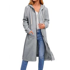 Season:Winter,Fall; Fabric:Cotton; Sleeve Length:Long Sleeve; Look After Me:Machine wash; Gender:Women's; Style:Casual; Elasticity:Micro-elastic; Occasion:Daily Wear,Street,Outdoor; Outerwear Length:Long; Placket:Zipper; Fit Type:Regular Fit; Function:Thermal Warm,Breathable; Pattern:Solid Color; Design:Full Zip,with Pockets; Neckline:Hoodie; Outerwear Type:Hoodie Jacket; Front page:FF; Listing Date:08/26/2024; Production mode:External procurement Hoodie Jacket Women, Zipper Hoodies, Long Winter Coats, Langer Mantel, Cheap Hoodies, Zipper Hoodie, Jackets Online, Casual Jacket, Outerwear Women