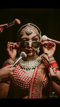 Bridal Makeover Photoshoot, Indian Wedding Photography Bride, Indian Bride Photoshoot Ideas, Bride Ready Photography, Dulhan Poses Wedding Photos, Makeup Shots Wedding, Bride Makeup Shoot Ideas Photoshoot, Bride Portrait Indian, Bride Pics Indian