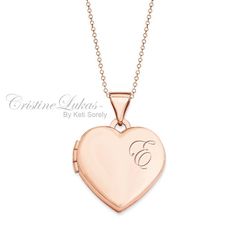 Hand Engraved Heart Locket Necklace With Script Initial - Sterling Silver  with 14K Rose Gold - Photo Locket by CristineLukas on Etsy Pretty Script Fonts, Chain Messages, Large Locket, Script Initial, Heart Locket Necklace, Heart Chain, Photo Locket, Heart Locket, Beautiful Heart