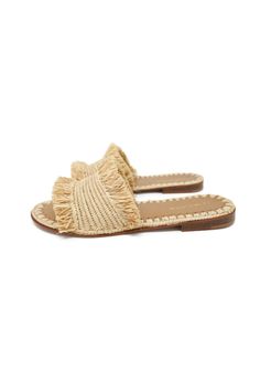 Colette Slides | Everything But Water Leather Sole Slip-on Mules For Vacation, Vacation Woven Leather Slip-on Espadrilles, Natural Straw Mules, Beige Straw Mules For Vacation, Chic Straw Mules For Vacation, Chic Beige Straw Mules, Beige Beach Slippers With Woven Sole, Natural Straw Mules For Beach, Natural Jute Sandals With Woven Sole