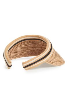 A stylishly striped elastic band trims a breezy slide-on visor made from natural braided raffia. Raffia. By Helen Kaminski; imported. Helen Kaminski, Black Stripes, Elastic Band, Colorful Backgrounds, Blossom, Nordstrom, Elastic, Band, Black