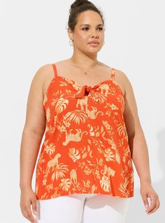 FIT Model is 5'10” wearing size 1. Adjustable straps. Measures 30” from shoulder (size 2). MATERIALS + CARE Washable Gauze woven fabric: The lightweight, breathably soft fabric you love is, at last, wash, wear and go! . Stretch level: None. 74% rayon, 26% polyester. Machine wash cold. Tumble dry low. Imported. DETAILS V-neck; V-back. Sleeveless. . Front tie detail. WHY WE LOVE IT Whether you style it on its own or with your favorite jacket, this lightweight top is not only stylish, but also a customer favorite. . The best plus size women's sophie washable gauze tie front swing cami the in roaming leopards orange. com made of washgauze. Multicolor V-neck Camisole For Vacation, Casual Printed V-neck Camisole, Black Beachwear, Summer V-neck Printed Camisole, Orange Floral Print V-neck Top, Disney Leggings, Multicolor Abstract Print V-neck Top, Sheer Shorts, Lightweight Tops