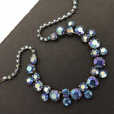 ON SALE Nice unsigned regency blue aurora borealis 1950s necklace in very good vintage condition. Measures 15 inches long. Very pretty collectible piece. 1950s Necklace, Blue Aurora, Blue Aurora Borealis, Desert Hot Springs, Costume Jewelry Sets, Orange Necklace, Feb 2, Colourful Necklace, Necklace Vintage