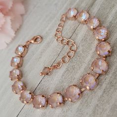 Adjustable Rose Gold Crystal Bracelet For Formal Occasions, Adjustable Rose Gold Round Crystal Bracelet, Adjustable Round Rose Gold Crystal Bracelet, Adjustable Round Crystal Bracelet For Wedding, Gold Wedding Bridesmaids, Rose Gold Wedding, Crystal Charm, Austrian Crystal, Gorgeous Earrings