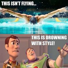 two cartoon characters, one is diving and the other is swimming in water with his arms out