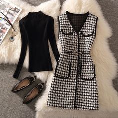 business casual outfits woman Vest Women's Clothing Autumn and Winter New Chanel Style Vest Internet Celebrity Fashion Age-Reducing Bottoming Shirt Two-Piece Suit for Women Business Casual Outfits Woman, Long Waistcoat, Tweed Vest, Long Skirt Fashion, Woman Vest, Chanel Style, Style Vest, Long Skirts For Women, Chanel Fashion