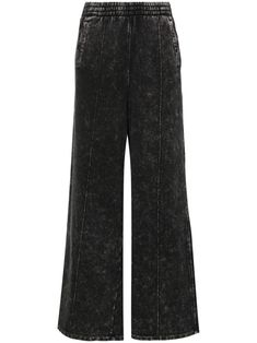 black cotton jersey texture washed effect elasticated waistband with internal drawstring seam detailing embroidered logo to the front two side welt pockets wide leg Yoko London, Exclusive Fashion, Ski Wear, Sport Pants, Welt Pockets, Active Wear For Women, Jacket Tops, Track Pants, Black Cotton