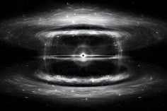 an abstract black and white photo with space in the middle, surrounded by swirling clouds