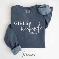 Comfort Colors Custom Girl's Trip Sweatshirt, Personalized Girls' Weekend Trip Sweater, Group Vacation Matching Sweatshirt with Hashtags I have listed some information to help you below: HOW TO ORDER? : Choose the color and size you want. If available, enter the customization information in the text box. Click the Add to Cart button. You can go back and add other items to your cart to buy more. T-SHIRT FEATURES: - High quality 100% Soft cotton (fiber content may vary for different colors) UNISEX Cotton Letter Print Sweatshirt, Long Sleeve Cotton Tops For The Weekend, Weekend Crew Neck Top With Text Print, Weekend Text Print Crew Neck Top, Crew Neck Tops With Letter Print For Weekend, Cotton Tops With Text Print For Weekend, Weekend Cotton Sweatshirt With Letter Print, Cotton Sweatshirt With Letter Print For Weekend, Cotton Letter Print Sweatshirt For Weekend