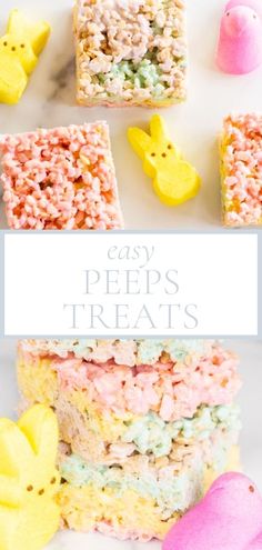 easter peeps treats are stacked on top of each other with the words easy peeps treats