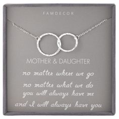 PRICES MAY VARY. ❤️The Meaning: This interlocking two circle necklace is the special way to express the bond between mom and daughter. No matter where we go, no matter what we do, you will always have me and I will always have you. This necklace gift can express your emotional sustenance, maybe far away, always in heart. For those who are looking for gifts for mom gifts from daughter, daughter gifts, mom jewelry gifts, it is! ❤️Length and Materials: This 2 circle mom daughter necklace is made of Mom Daughter Necklace, Mother Daughter Necklaces Set, Boyfriends Mom Gifts, Interlocking Circle Necklace, Graduation Gifts For Daughter, Tiny Gifts, Mother Daughter Necklace, Necklace Mom, Step Mom Gifts