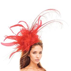 Red Large Feather Statement Fascinator Hat Headpiece for Woman Weddings Kentucky Derby Oaks Royal Ascot Formal Occasions Headband Race Red Sophie Feather Fascinator Large red beautiful feathers on a red sinamay base Measures about 20-24 Inches wide This red headpiece is mounted with a matching headband. If you prefer a headband to match your hair, please make a note at check out what colour headband you want. Add some serious glam to your next outfit with the Sophie Fascinator Hat! This stunning Red Headband For Carnival Party, Carnival Red Party Headband, Adjustable Red Hat For Carnival, Adjustable Red Mini Hat For Carnival, Red Feathered Fascinator For Kentucky Derby, Fitted Red Feathered Fascinator, Red Feathered Fascinator, Red Headband Headpieces For Carnival, Fitted Red Fascinator With Feathers