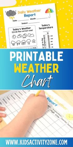 the printable weather chart for kids is shown with text that reads, printable weather chart