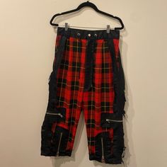 In Excellent Condition. Emo Streetwear Pants For Fall, Grunge Style Red Bottoms For Alternative Fashion, Red Grunge Bottoms For Alternative Fashion, Gothic Red Bottoms For Alternative Fashion, Gothic Red Bottoms For Fall, Red Punk Pants For Streetwear, Red Punk Bottoms With Belt Loops, Red Punk Style Pants For Streetwear, Red Punk Bottoms For Alternative Fashion