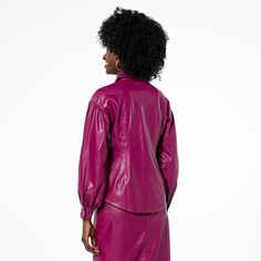 Harlem's Fashion Row x Kaphill Collection Faux Leather Shirt Jacket A button-front shirt silhouette crafted in trendy faux leather, this roomy shirt jacket will be your go-to in chilly temps. Leather Shirt Jacket, Faux Leather Shirt, Curtis Stone, Shirt Silhouette, Leather Shirt, Silhouette Crafts, Leather Collar, Draped Fabric, Princess Seam