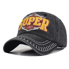 a black hat with the word super printed on it