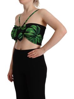 DOLCE & GABBANA Gorgeous brand new with tags, 100% Authentic Dolce & Gabbana halter cropped top with leaf print. Model: Cropped top Color: Black, green Logo details Made in Italy Material: 89% Silk 11% Elastane