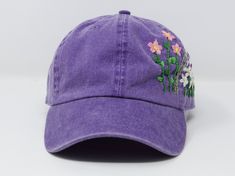 Wash Cotton Purple Baseball Cap Hand Embroidered Flower Hat | Etsy Egypt Spring Adjustable Visor Dad Hat, Spring Snapback Hat With Custom Embroidery, Custom Embroidered Hats For Spring, Custom Embroidered Hats For Spring, One Size Fits Most, Adjustable Hat With Custom Embroidery For Spring, Spring Hats With Floral Embroidery, Adjustable Floral Embroidered Hats For Spring, Adjustable Floral Embroidery Hats For Spring, Spring Floral Embroidery Adjustable Hat