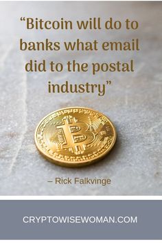 a gold bitcoin sitting on top of a table next to a quote from rick falkinge