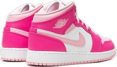 Pink Air Jordan 1, Pink Air Jordan, Air Jordan 1 Mid Gs, Nike Air Jordan 1 Mid, Nike Air Jordan 1, Kids Jordans, Air Jordan 1 Mid, Pink Shoes, Jordan 1 Mid