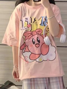 Y2k Fashion Pink, Kirby Shirt, Harajuku Fashion Kawaii, Printed Tshirt Women, Kawaii T Shirt, Kawaii Shirts, Style Kawaii, Anime Tshirt, Harajuku Style