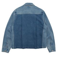 Boxy denim style jacket with articulated chest pockets. Metal shank style buttons at front and cuffs. Embroidered motif on back. Stone washed and bleached denim panelling with contrast colour topstitching. Side panels with set in pockets. Angled back yoke and neat pointed collar. NEED TO KNOW Clean, straight hem Denim style metal shank buttons at front opening and cuffs Large baggy chest pocket with gusset Magic Castles logo detail in silk thread Side panels with pockets Contrast colour topstitching Back yoke with tucks for slouchy fit HOW DOES IT FIT? Our garments run true to size but are cut for a relaxed fit, allowing for freedom of movement. Made with love & laughter. XS S M L XL XXL LENGTH FROM HSP 65.0 66.0 67.0 69.0 71.0 73.0 CHEST 53.0 55.5 58.0 60.5 63.0 65.5 WAIST 53.0 55.5 58.0 Long Sleeve Cotton Denim Jacket With Contrast Stitching, Washed Blue Denim Jacket With Patch Pockets, Washed Blue Cotton Denim Jacket With Flap Pockets, Recycled Denim Jacket With Patch Pockets In Dark Wash, Denim Blue Denim Jacket With Patch Pockets, Denim Blue Rigid Denim Jacket With Patch Pockets, Denim Blue Outerwear With Patch Pockets, Recycled Denim Dark Wash Jacket With Patch Pockets, Denim Blue Jacket With Patch Pockets